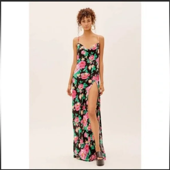 For Love And Lemons | Dresses | For Love And Lemons Becca Floral Side Slit  Cowl Neck Open Back Maxi Dress Small | Poshmark